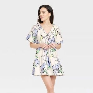 a.new.day White Mini Dress with Lavender & Mint Floral Print